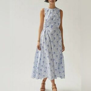 Selkie Pinafore Midi Dress Blue & White Floral Size M